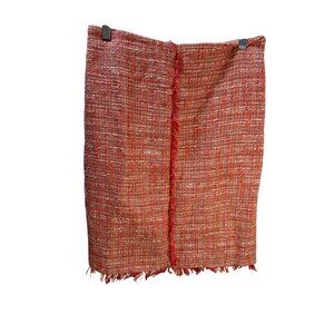 New York & Company Womens Tweed Pencil Skirt Size 2 Red & White‎ Frayed Hem